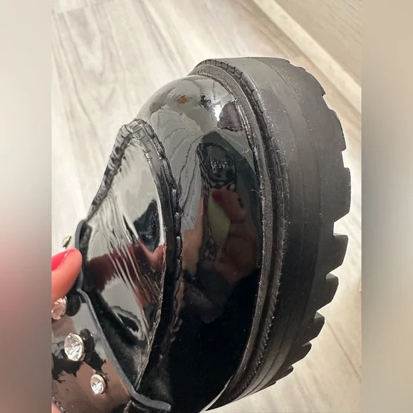 Kate Spade Patent Black Loafers with Rhinestone Accents - Picture 9 of 16